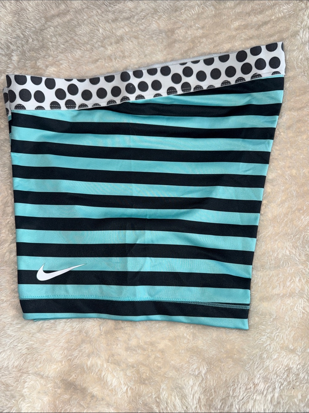 Nike Aqua & Black Striped Performance Shorts with Polka-Dot Waist Dri-Fit, XL - Picture 3 of 5